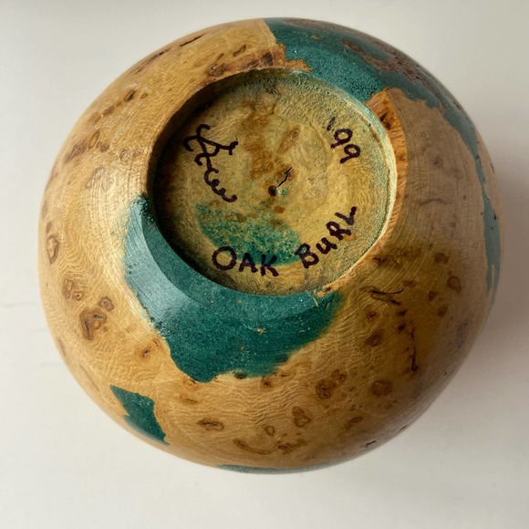 Oak Burl Vase Round Hand Carved Painted Art Studio Wood - Picture 5 of 14
